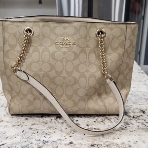 Coach Beige and Gold Signature Tote